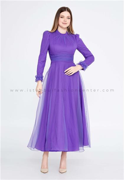 FAVELLALong Sleeve Maxi Tulle Column Regular Purple Wedding Guest Dress Fvl5250men
