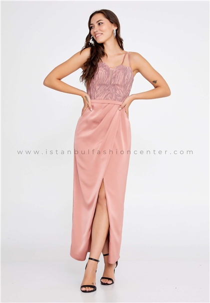 FAVELLASleeveless Midi Satin Column Regular Pink Evening Dress Fvl4096sgn