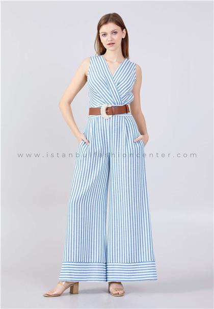 FAVORİSleeveless Striped Regular Fit Regular Blue Casual Jumpsuit Fav30211mav