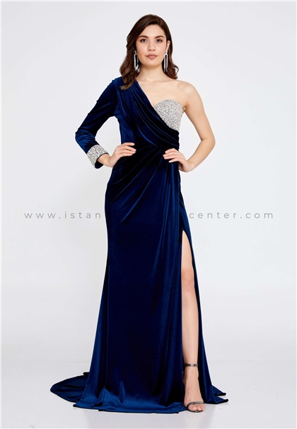 FOR COSTUMELong Sleeve Maxi Velvet Mermaid Regular Navy Wedding Guest Dress Frc8759lac
