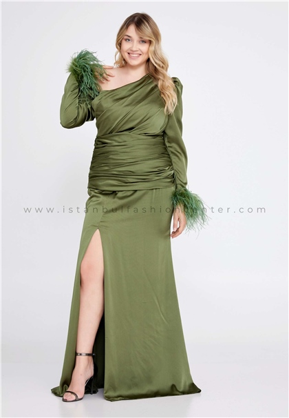 FUMEELong Sleeve Maxi Satin Mermaid Plus Size Green Wedding Dress Fme0623hak