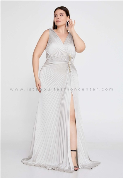 FUMEESleeveless Maxi Satin Column Plus Size Beige Wedding Guest Dress Fme0651tas