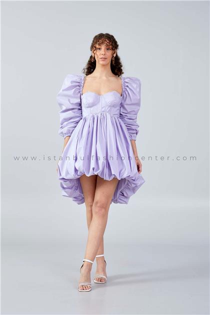GUAJLong Sleeve Mini Polyester A - Line Regular Purple Prom Dress Gua655lıl