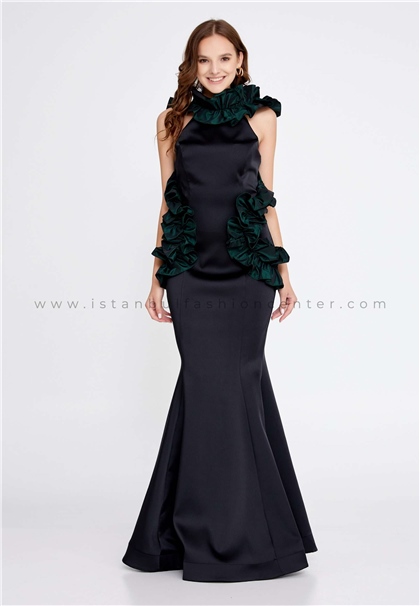 GUAJSleeveless Maxi Satin Mermaid Regular Black-Green Evening Dress Gua607syh