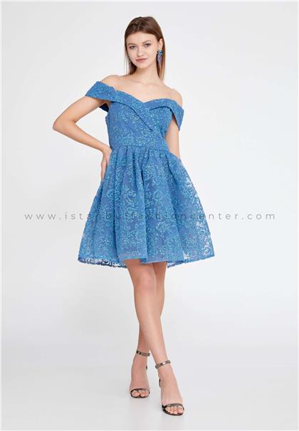 GYGESSStrapless Mini Tulle A - Line Regular Blue Cocktail Dress Gyg23y5104ınd