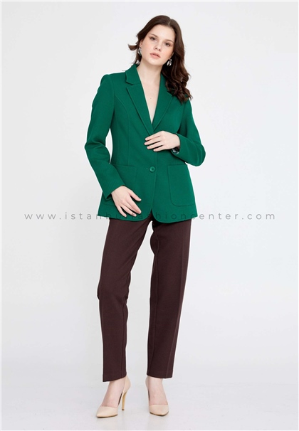 H.KUPSSLong Sleeve Crepe Solid Color Regular Green Jacket Kps121224ysl