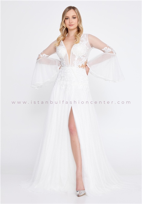 HALLMARK Long Sleeve Maxi Tulle Regular Ecru Bridal Dress Omn754kre