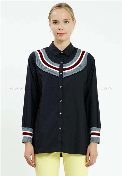 HALLMARK Long Sleeve Striped Regular Black Shirt Ser27514syh