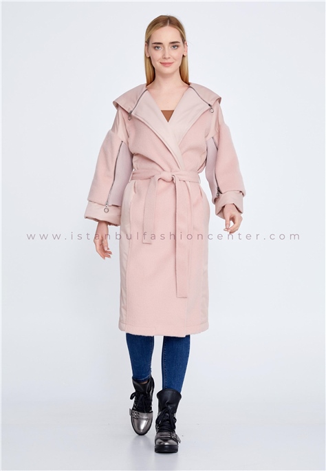 HALLMARK Wool Solid Color Regular Pink Coat Huk6340pud
