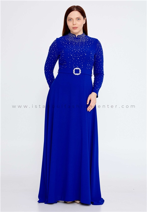 HALLMARKLong Sleeve Maxi Crepe Column Plus Size Blue Wedding Dress Leq2206sak