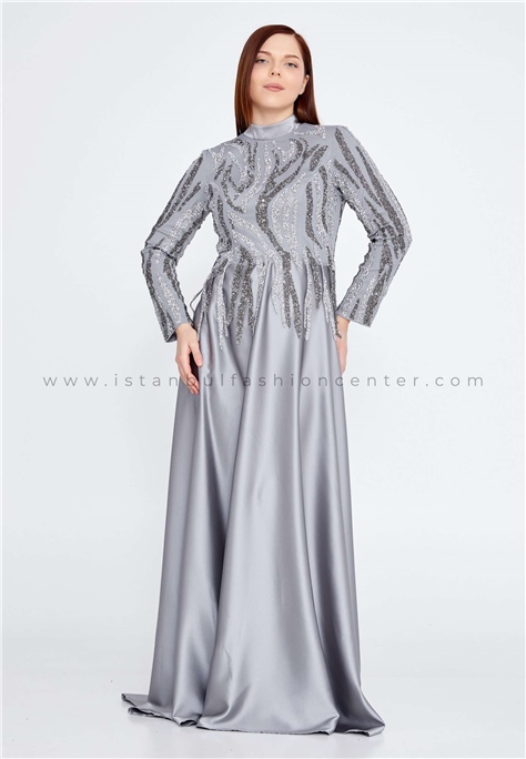 HALLMARKLong Sleeve Maxi Satin Column Plus Size Grey Wedding Dress Gzk1004-1gri