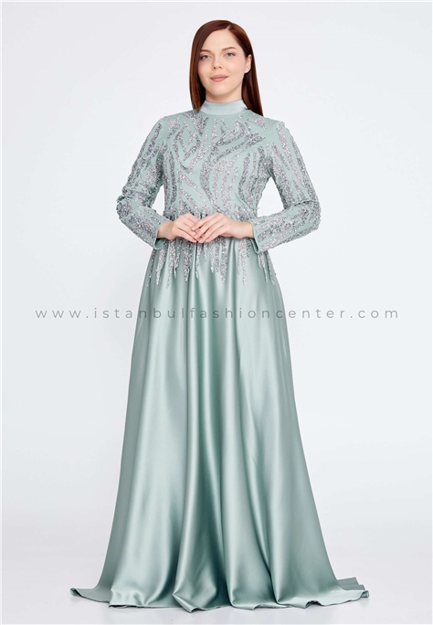 HALLMARKLong Sleeve Maxi Satin Column Plus Size Green Wedding Dress Gzk1004-1min