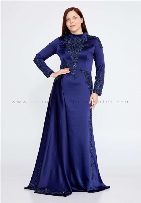 HALLMARKLong Sleeve Maxi Satin Column Plus Size Navy Wedding Dress Eck9006-1lac