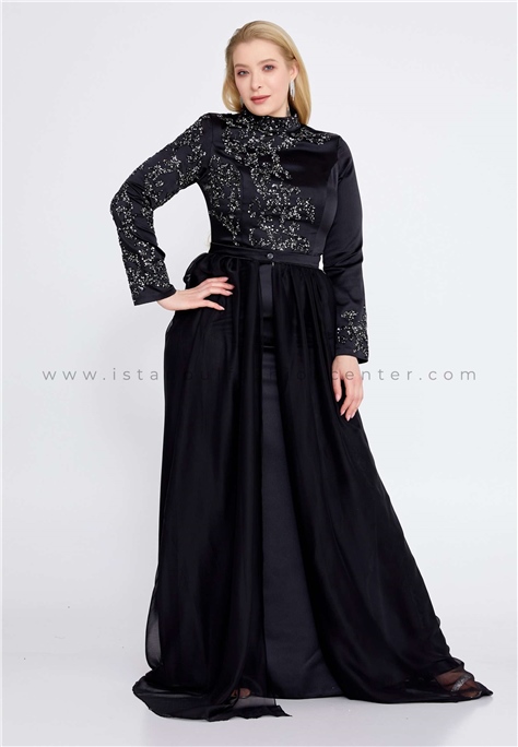 HALLMARKLong Sleeve Maxi Satin Mermaid Plus Size Black Wedding Dress Eck9008-1syh
