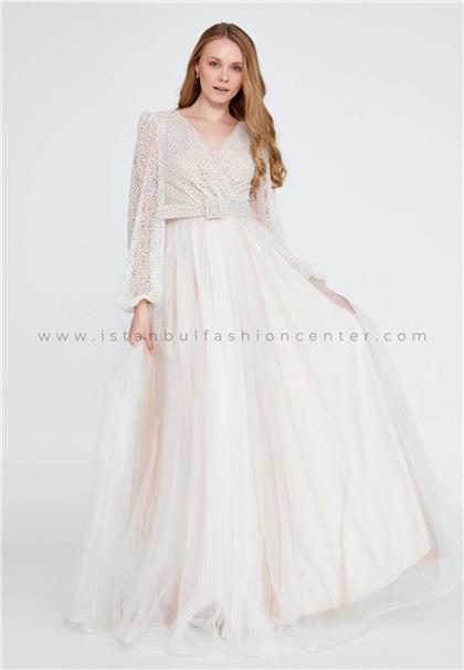 HALLMARKLong Sleeve Maxi Tulle Column Regular Beige Wedding Guest Dress Ron7176kte