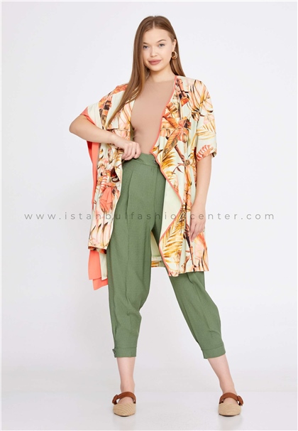 HALLMARKMid-Length Linen Floral Regular Green-Multicolor Jacket Huk6235mso