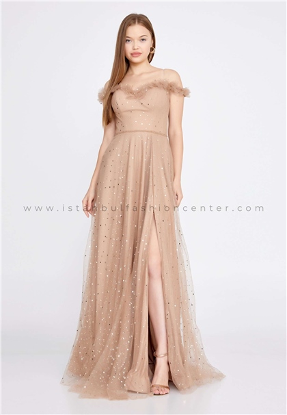 HALLMARKSleeveless Maxi Tulle Column Regular Beige Wedding Dress Liw1326-1gld