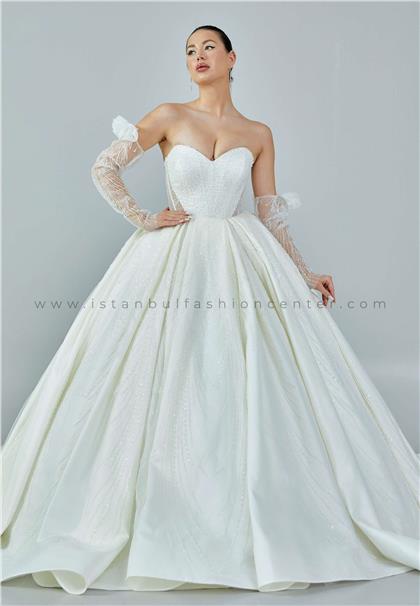 İĞNE İPLİK MODAOff Shoulder Maxi Tulle Regular Ecru Wedding Dress Iımugb124s23kre