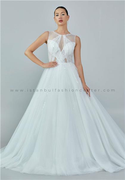 İĞNE İPLİK MODASleeveless Maxi Tulle Regular Ecru Wedding Dress Iımugb202s23kıb