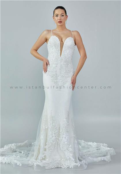 İĞNE İPLİK MODASleeveless Maxi Tulle Regular Ecru Wedding Dress Iımugb121s23kre