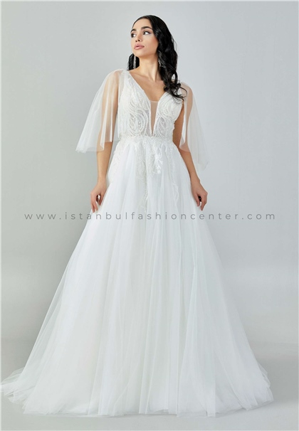 İKBAL EŞMEMid-Length Maxi Tulle Regular Ecru Wedding Dress Ikb2140kre