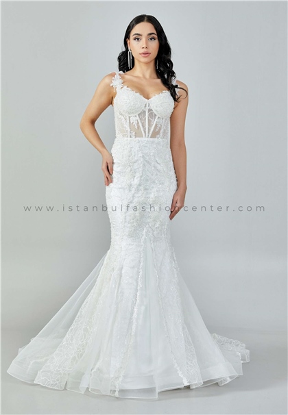 İKBAL EŞMESleeveless Maxi Sequin Regular Ecru Wedding Dress Ikb120kre