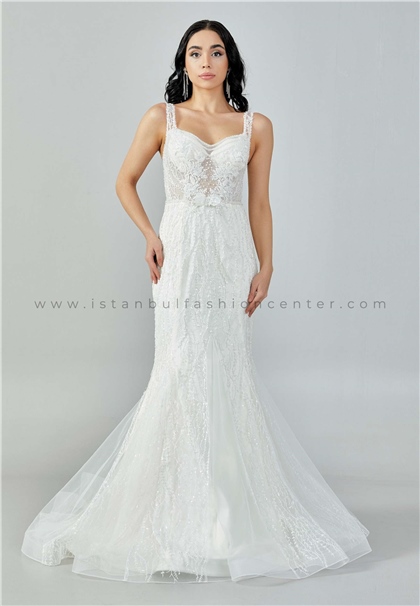 İKBAL EŞMESleeveless Maxi Sequin Regular Ecru Wedding Dress Ikb133kre
