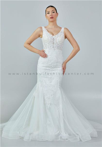 İKBAL EŞMESleeveless Maxi Tulle Regular Ecru Wedding Dress Ikb167kre