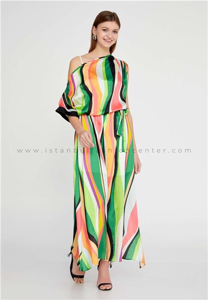 IMZA ISTANBULShort Sleeve Maxi Satin Column Regular Multicolor Casual Dress Imz23y8081ysl