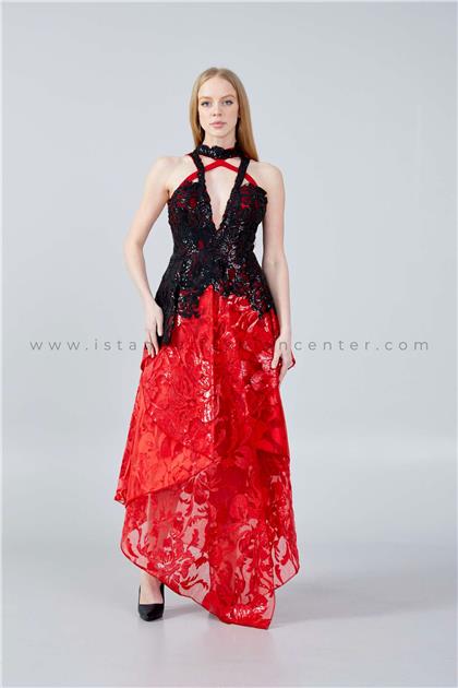 IN COUTURE by kiwiSleeveless Maxi Sequin Column Regular Red Prom Dress Ick5120kır
