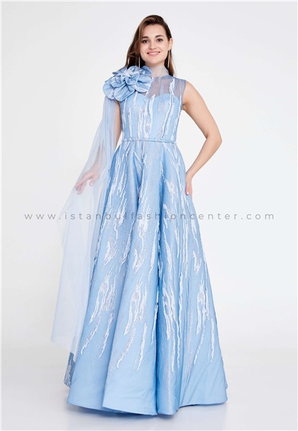 IN COUTURE by kiwiSleeveless Maxi Tulle A - Line Regular Blue Prom Dress Ick5335mav