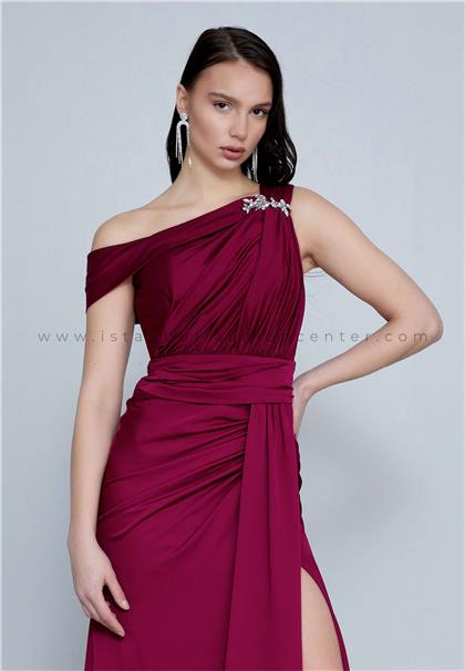 İNSETSleeveless Maxi Satin Mermaid Regular Purple Wedding Guest Dress Ins3074-1mur