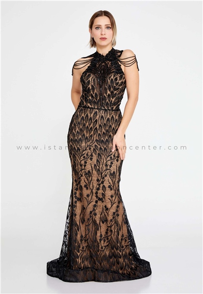 INVITO HAUTE COUTURESleeveless Maxi Lace Mermaid Regular Black-Beige Wedding Guest Dress Int5086syh