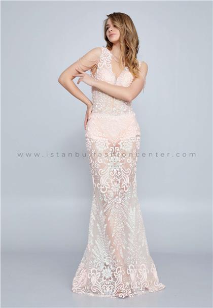 INVITO HAUTE COUTURESleeveless Maxi Lace Mermaid Regular Pink Wedding Guest Dress Int2327-1sft