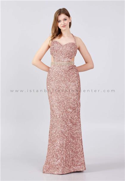 INVITO HAUTE COUTURESleeveless Maxi Sequin Column Regular Pink Wedding Guest Dress Int2301pud