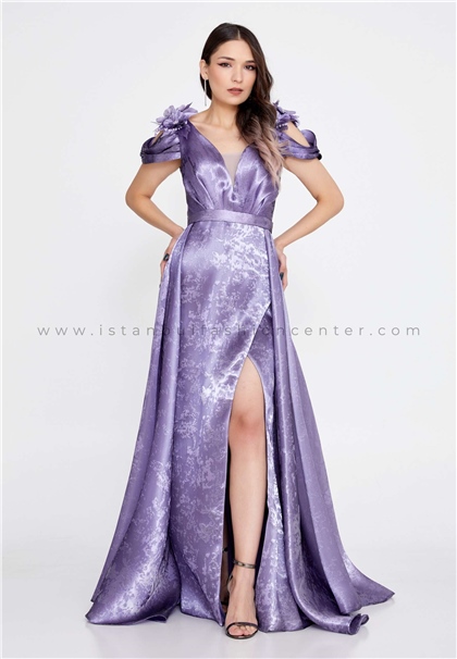 IVORYOff Shoulder Maxi Tulle A - Line Regular Purple Prom Dress Ivo23507lıl