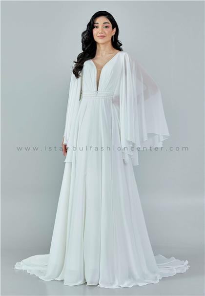 JANROZ BRIDALLong Sleeve Maxi Chiffon Regular White Wedding Dress Jnr2532kib