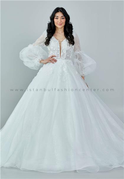 JANROZ BRIDALLong Sleeve Maxi Tulle Regular White Wedding Dress Jnr5006kib