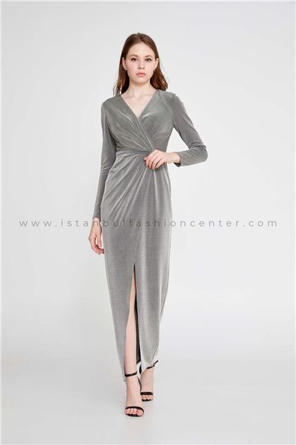 JAVELİN COLLECTIONLong Sleeve Maxi Lycra Column Regular Beige Evening Dress Jvl15704syb