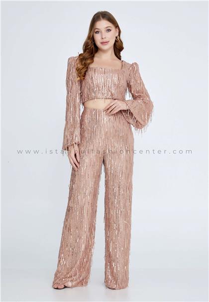 JOIN MELong Sleeve Sequin Solid Color Regular Brown Two-Piece Outfit Jnm23-328bak
