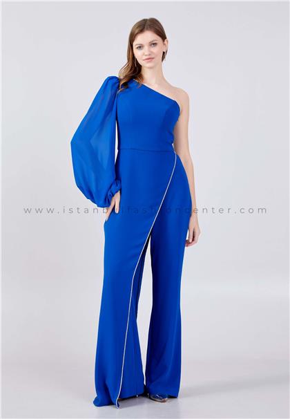 JOIN MEOne Shoulder Crepe Regular Fit Regular Blue Evening Jumpsuit Jnm23-380sak