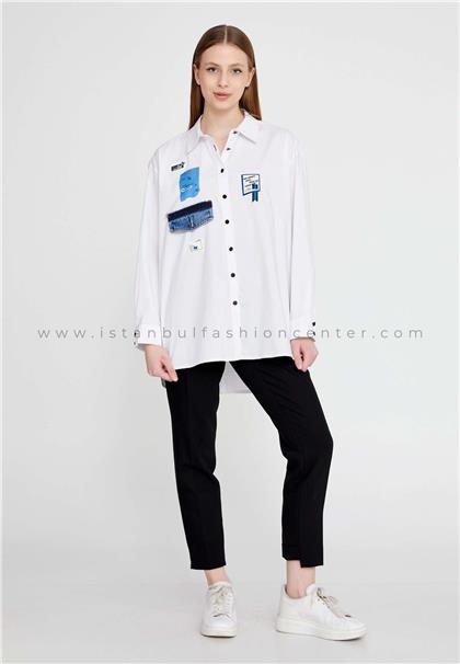 KASHALong Sleeve Printed Regular White Shirt Kas23yg028byz