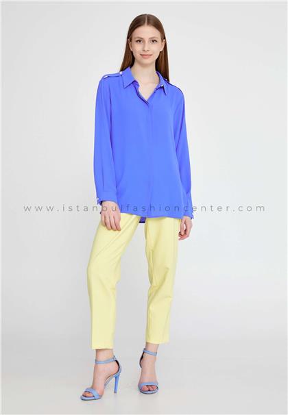 KASHALong Sleeve Solid Color Regular Blue Shirt Kas23yg022sak