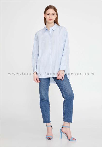 KASHALong Sleeve Striped Regular Blue Shirt Kas23yg034mav