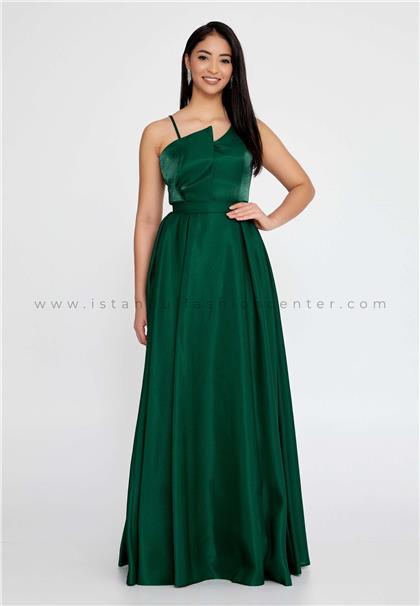 KEZZİSleeveless Maxi Satin Column Regular Green Wedding Guest Dress Kez2246zum