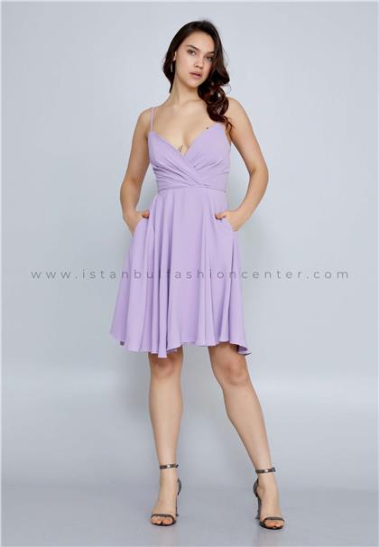KEZZİSleeveless Mini Crepe Column Regular Purple Evening Dress Kez2239lil