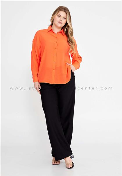 L2 BY LA LUCELong Sleeve Solid Color Plus Size Orange Shirt L2ll2.y222g38orn