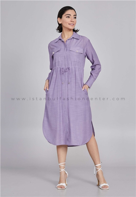 LALUCELong Sleeve Midi Crepe Column Regular Purple Casual Dress Llc22yle129lil