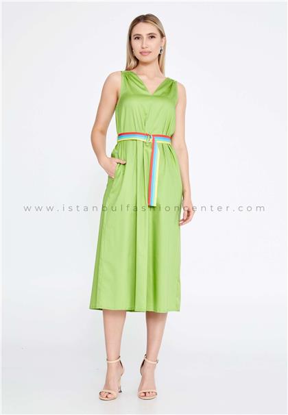 LALUCESleeveless Midi Satin Column Regular Green Casual Dress Llcll.y23le285fys