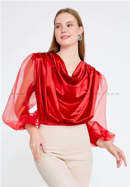LİLAROSELong Sleeve Solid Color Regular Red Blouse Lrs23k6373red
